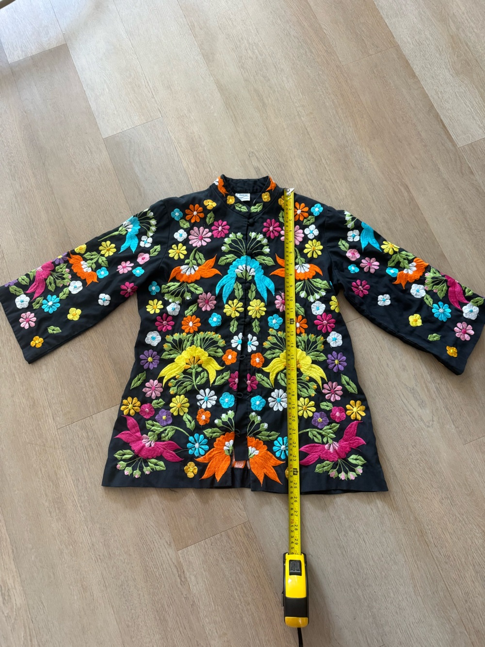 Black Floral Embroidered Blouse with Multicolor Flowers